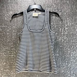 Maeve By ANTHROPOLOGIE White Blue Striped Tank Top Small Cotton Square Neck
